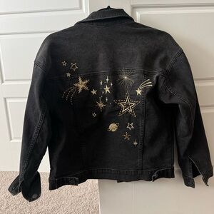 DRIFTWOOD Black Denim Jacket with Gold Star Embellishments